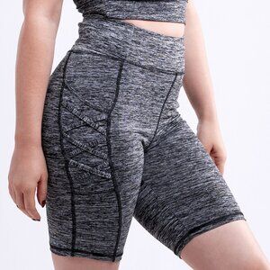 Callisto Collection High-Waisted Workout Shorts with Pockets Grey Small Medium